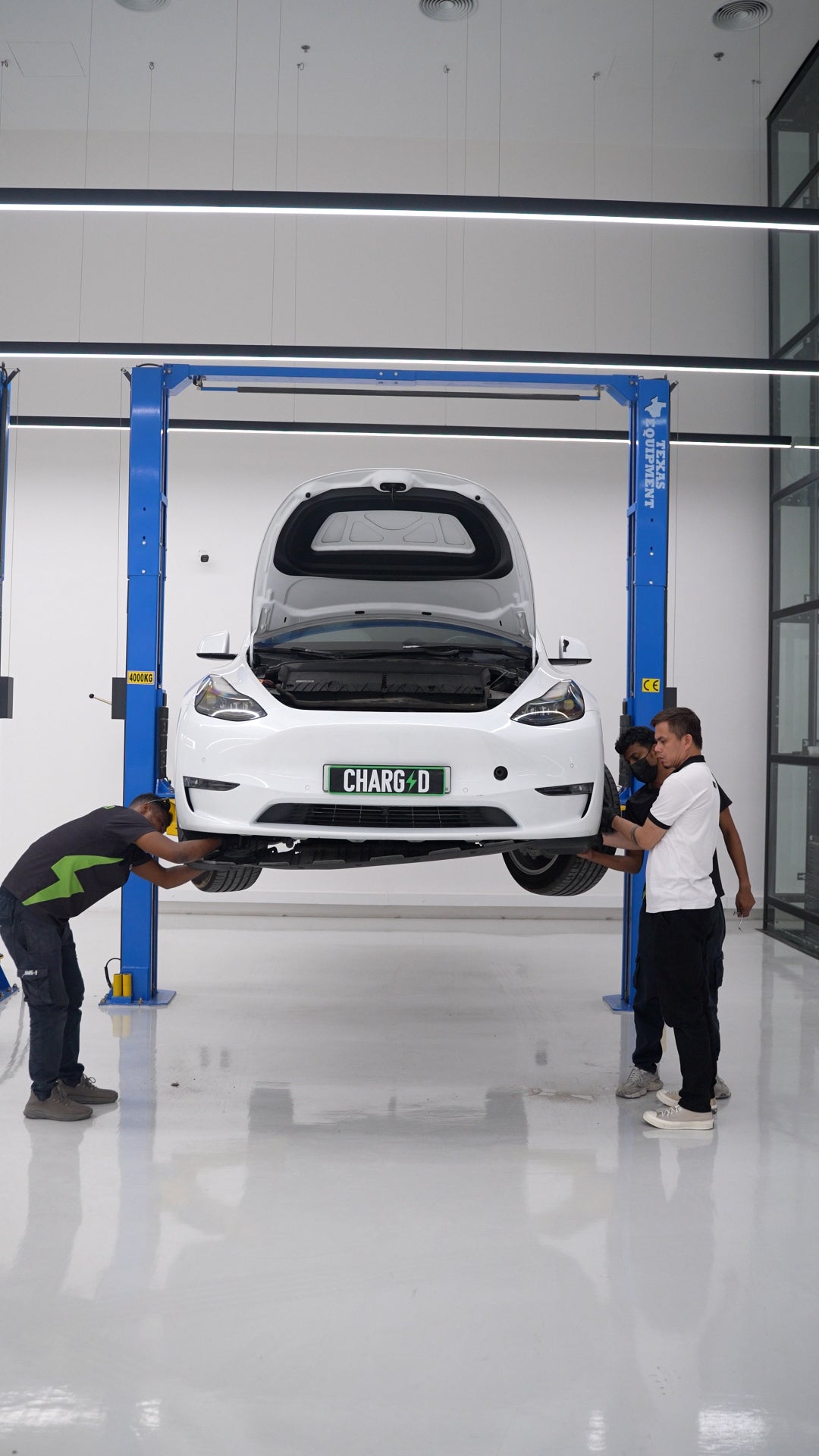 Tesla inside the Charged AE workshop in Al Quoz, Dubai